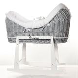 Teknum Infant Wicker Pod Moses Basket With White Waffle Beddings & Rocker Stand - Grey
