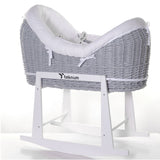 Teknum Infant Wicker Pod Moses Basket With White Waffle Beddings & Rocker Stand - Grey