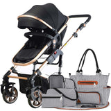 Teknum 3-in-1 Story Pram Stroller And Diaper Bag Bundle - Black