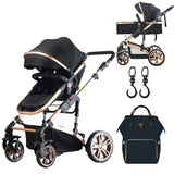 Teknum 3-in-1 Story Stroller Black With Sunveno Diaper Bag - Black & Hooks