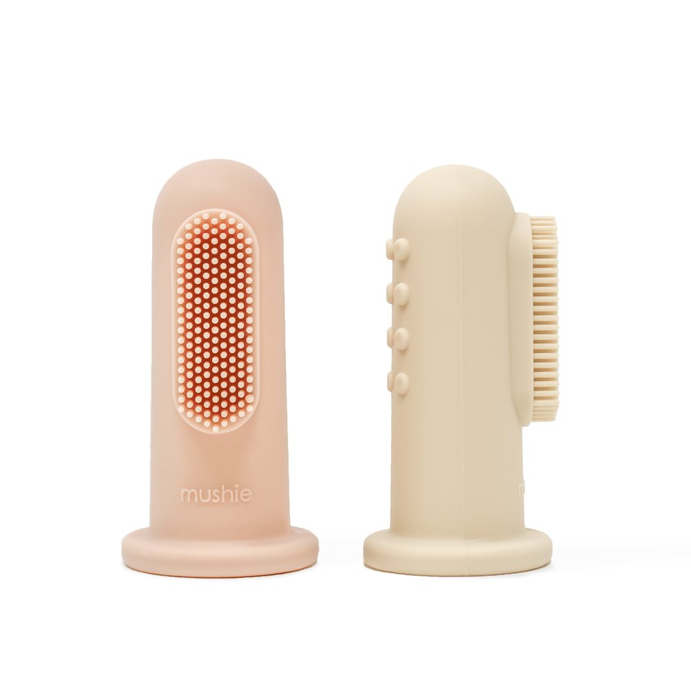 Mushie Finger Toothbrush Blush/Shifting Sand - Laadlee