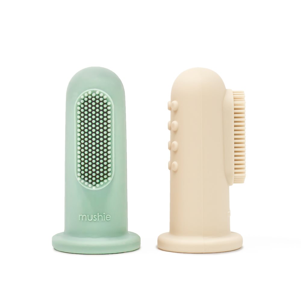 Mushie Finger Toothbrush Cambridge Blue/Shifting Sand - Laadlee