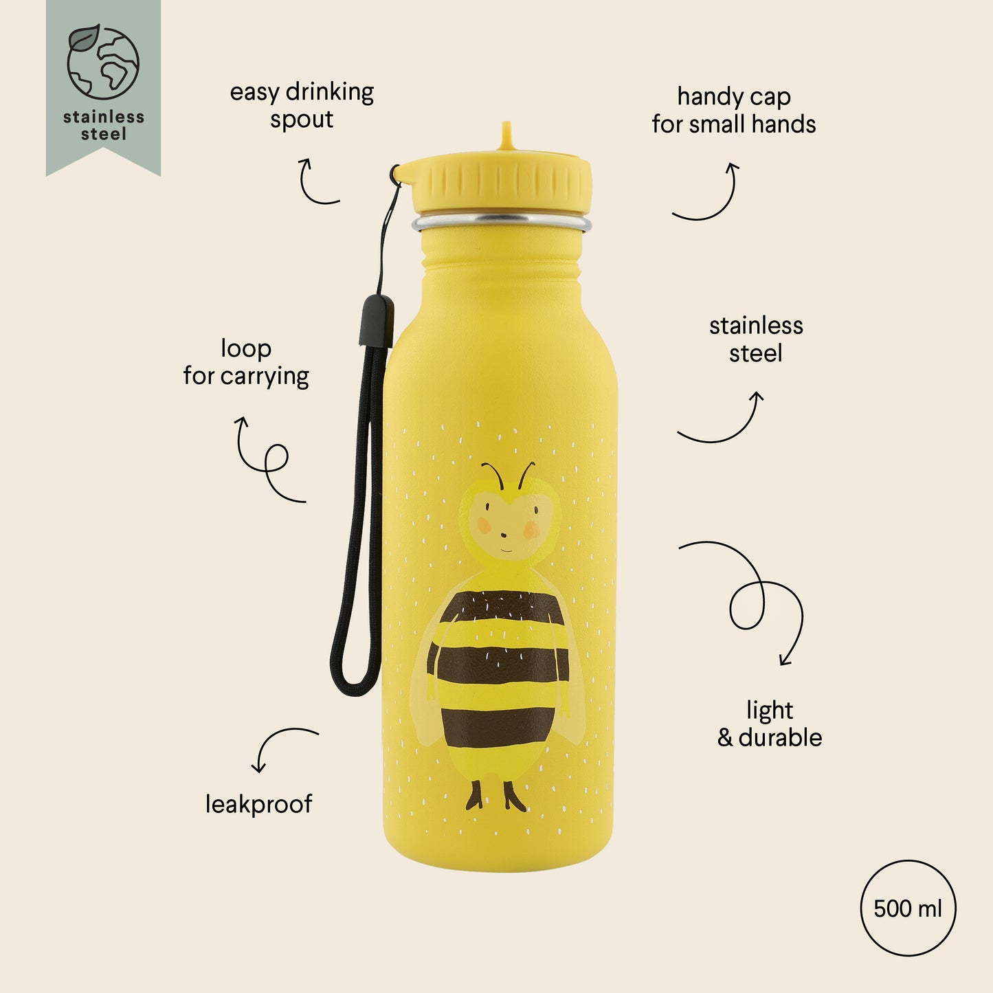 Trixie Stainless Steel Bottle 500ml - Mrs. Bumblebee