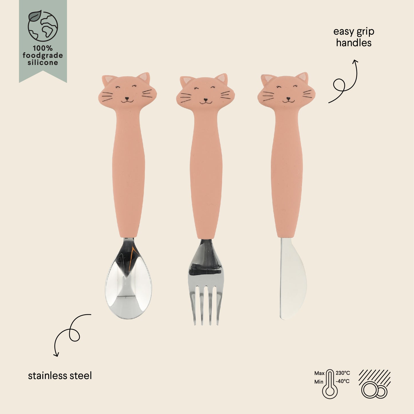 Trixie Stainless Steel and Silicone Cutlery Set - Mrs. Cat