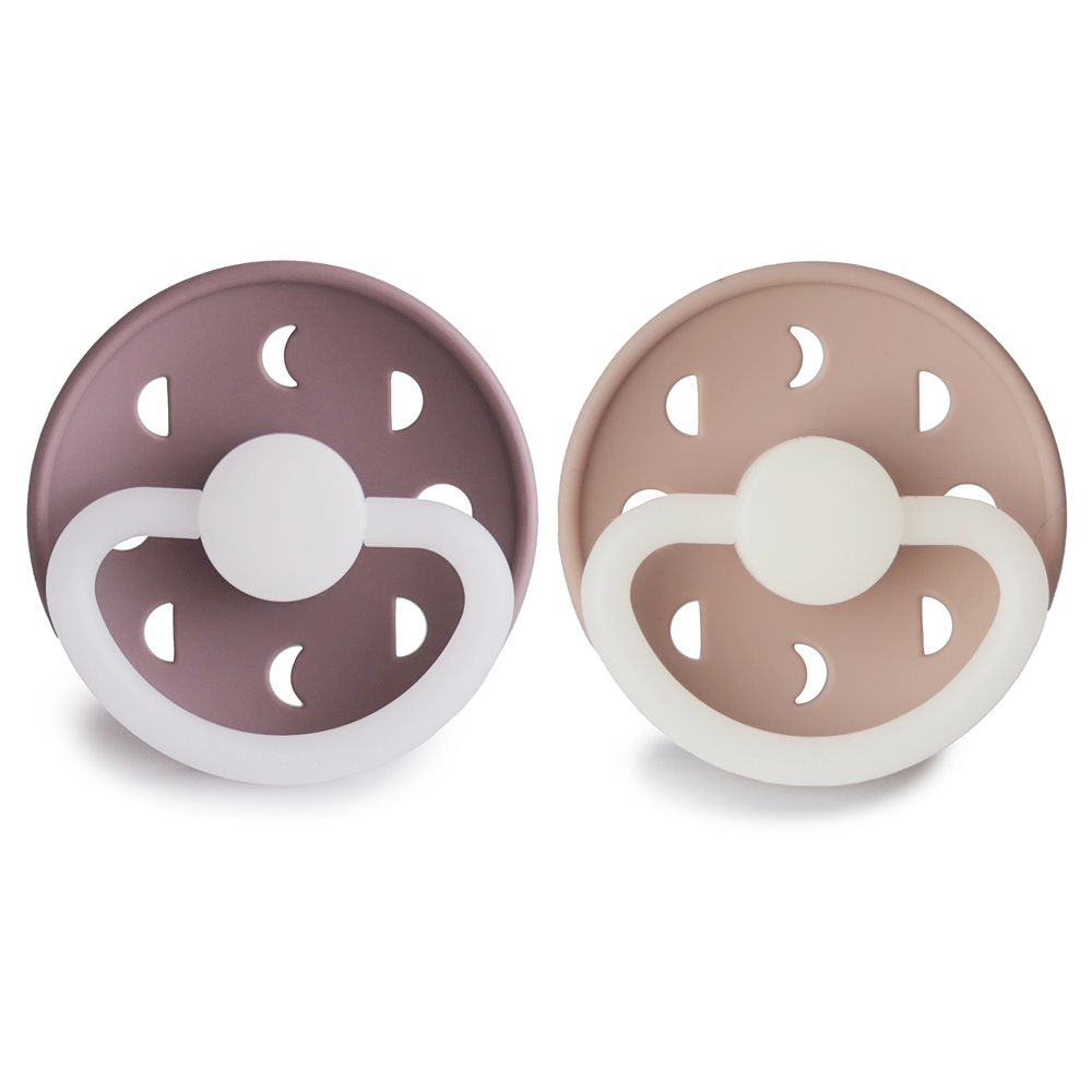 Frigg Moon Phase Silicone Baby Pacifier 6M-18M, 2Pack, Twilight Mauve Night/Blush Night - Size 2 - Laadlee