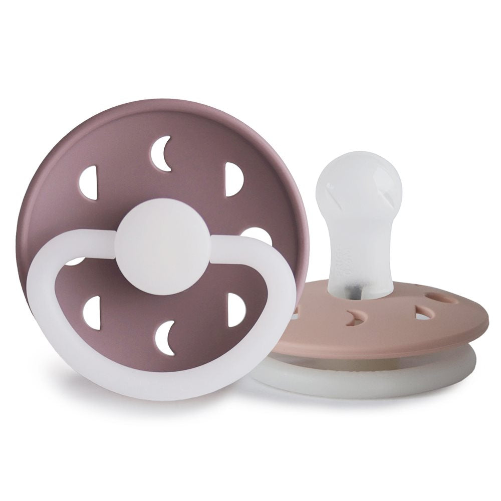 Frigg Moon Phase Silicone Baby Pacifier 0-6M, 2Pack, Twilight Mauve Night/Blush Night - Size 1 - Laadlee