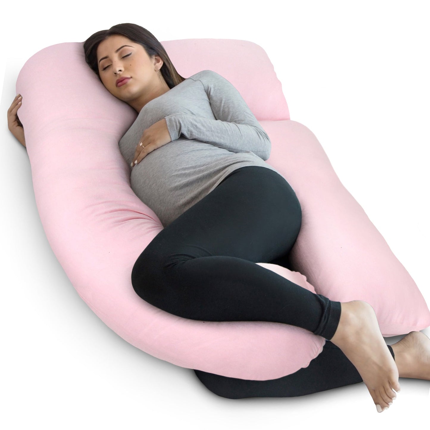 Pharmedoc U-Shape Pregnancy Pillow With Jersey Cover - Light Pink - Laadlee