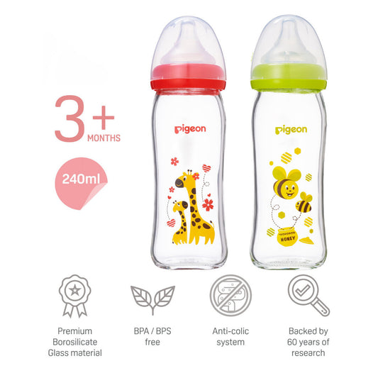 Pigeon Softouch Wide Neck Glass Bottle 240ml - Assorted