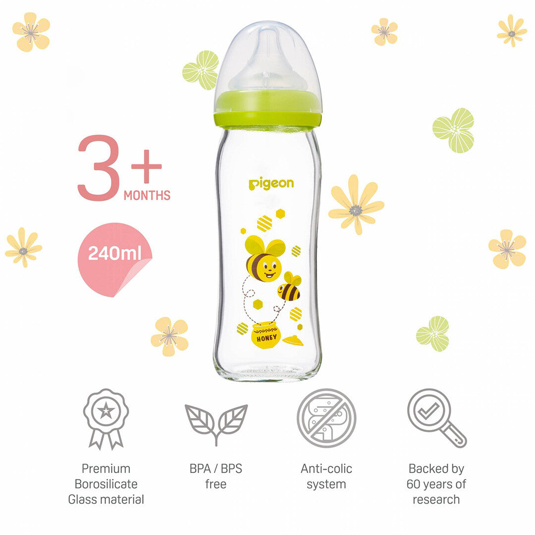 Pigeon Softouch Wide Neck Glass Bottle 240ml - Assorted