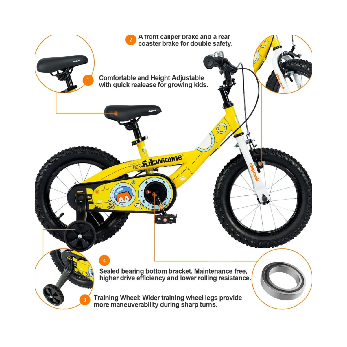 Chipmunk Kids Bike - Submarine 12" Yellow - Laadlee