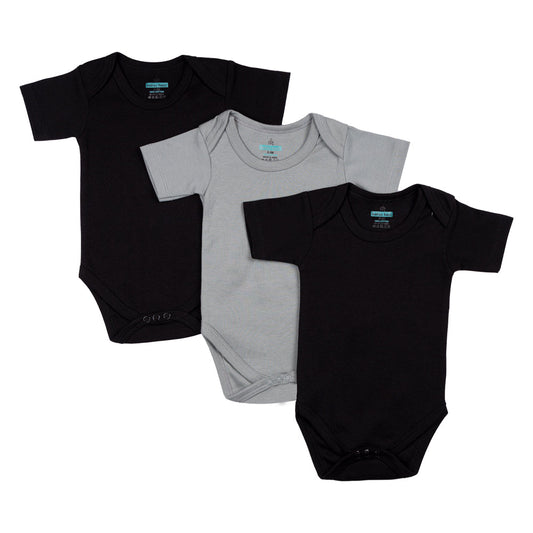 Babies Basic Short Sleeves Romper Bodysuit Pack of 3 - Black , Navy And Grey