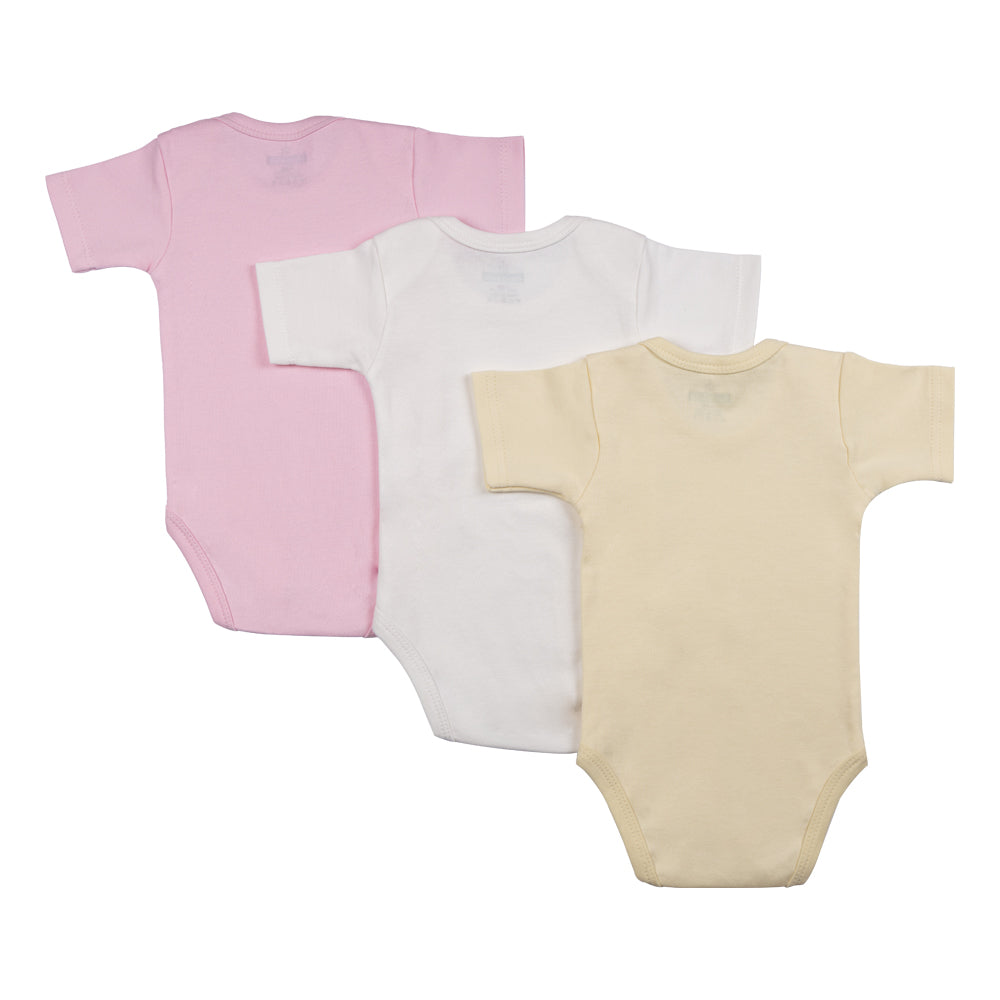 Babies Basic Short Sleeves Romper Bodysuit Pack of 3 - Pink, Lemon And Cream