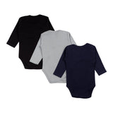 Babies Basic Long Sleeves Romper Bodysuit Pack of 3 - Black, Navy And Grey