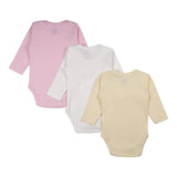 Babies Basic Long Sleeves Romper Bodysuit Pack of 3  - Pink, Lemon And Cream