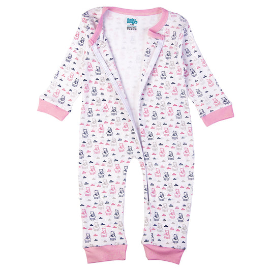 Babies Basic Long Sleeves Sleepsuit for Babies - White & Pink