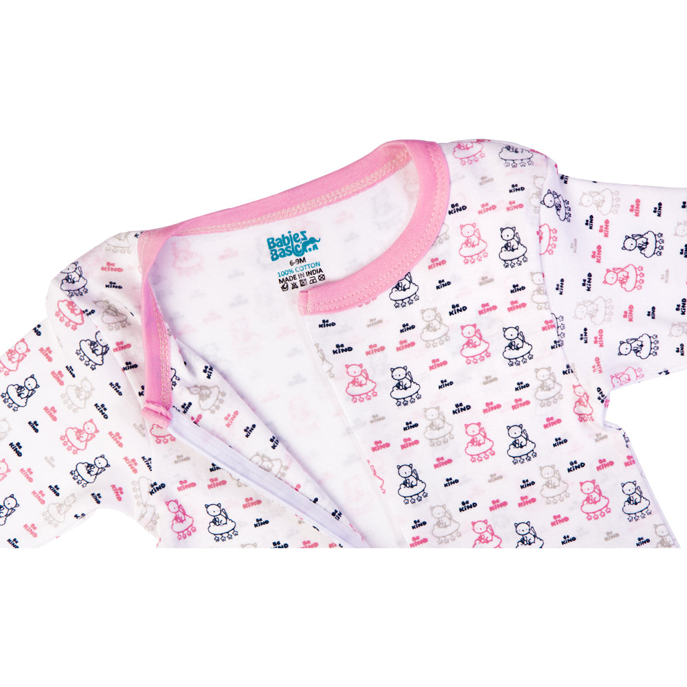 Babies Basic Long Sleeves Sleepsuit for Babies - White & Pink