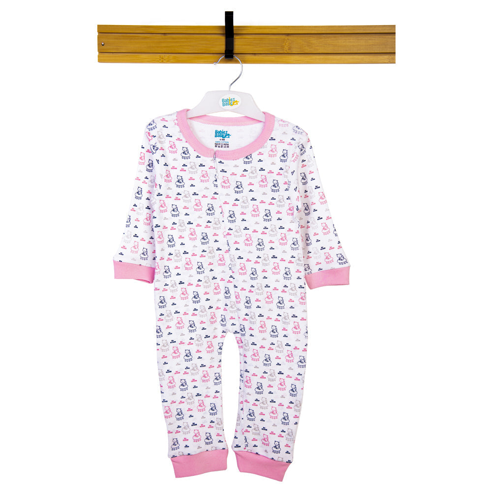 Babies Basic Long Sleeves Sleepsuit for Babies - White & Pink