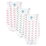 Babies Basic Clouds Printed Sleeveless Romper Bodysuit - Set of 3