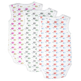 Babies Basic Clouds Printed Sleeveless Romper Bodysuit - Set of 3