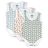 Babies Basic Flowers Printed Sleeveless Romper Bodysuit - Set of 3