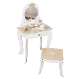 Little Angel Kids Wooden Princess Dressing Table Playset With Mirror & Stool - White