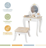 Little Angel Kids Wooden Princess Dressing Table Playset With Mirror & Stool - White
