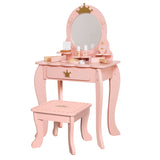 Little Angel Kids Wooden Princess Dressing Table Playset With Mirror & Stool - Pink
