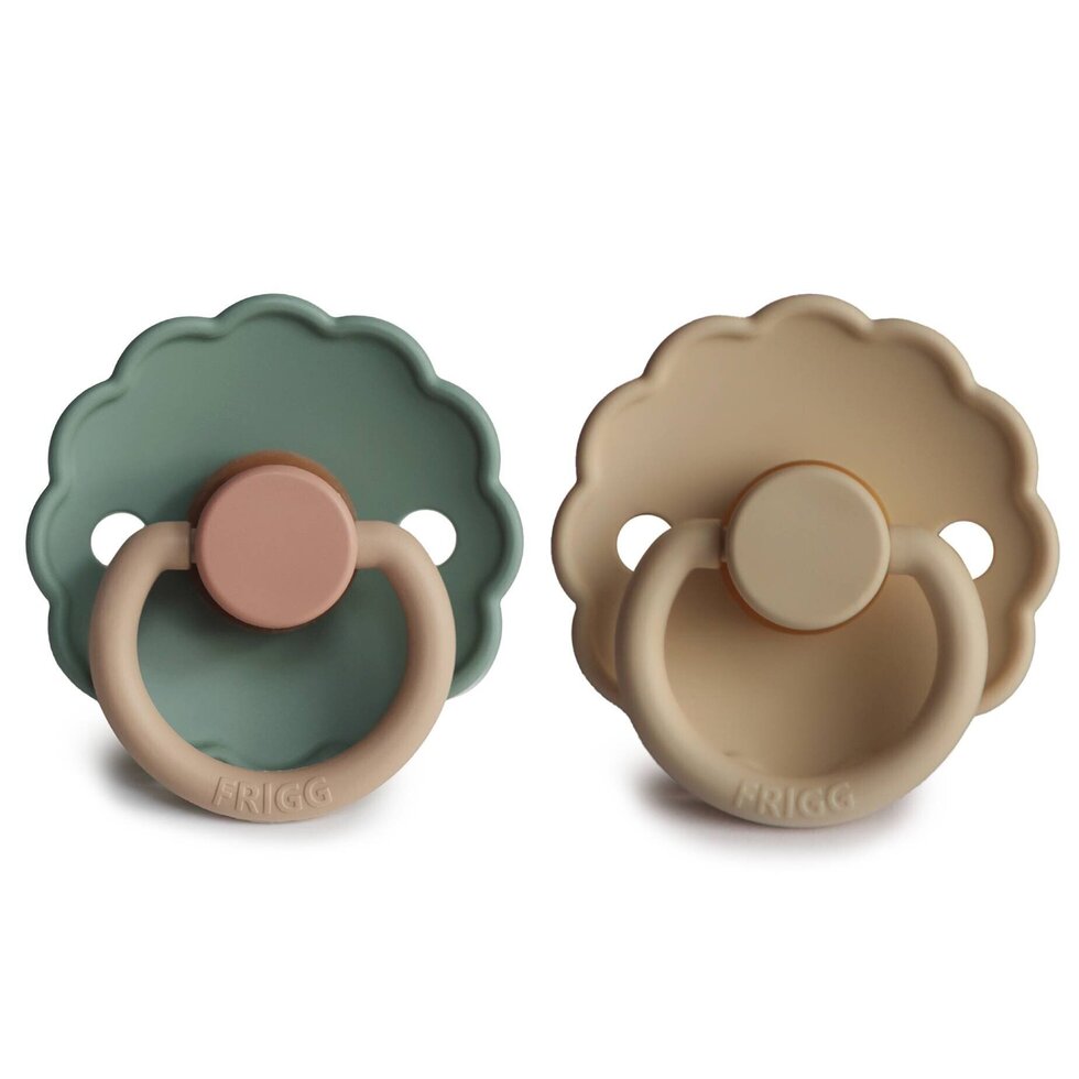 Frigg Daisy Latex Baby Pacifier 0-6M, 2Pack, Willow/Croissant - Size 1 - Laadlee