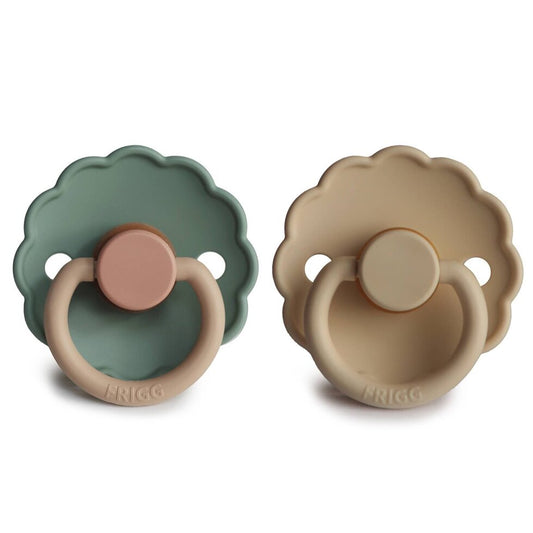 Frigg Daisy Latex Baby Pacifier 0-6M, 2Pack, Willow/Croissant - Size 1 - Laadlee