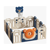 Lovely Baby Kids Bear Playpen With Basketball Hoop 14pcs - Blue