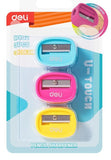 Deli Pencil Sharpener 3Pc Assorted 582
