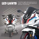 Megastar Kids Electric Superbike Ride-On 12V Dual Motor, Led Lights - White