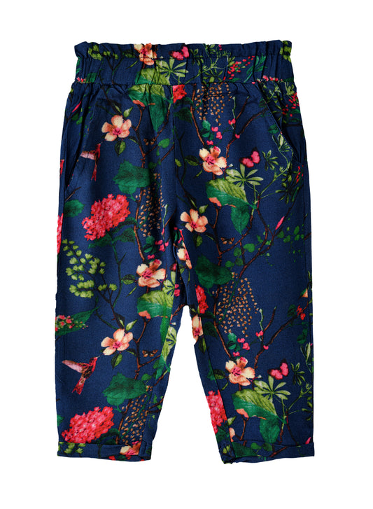 Jelliene Girls Floral Print Elastic Waist Pants - Blue