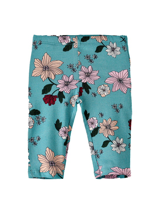 Jelliene Girls Floral Print Elastic Waist Leggings - Aqua