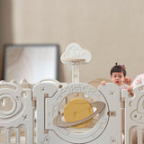 Lovely Baby Kids Space Playpen With Busyboard & Basketball Hoop 18pcs - White