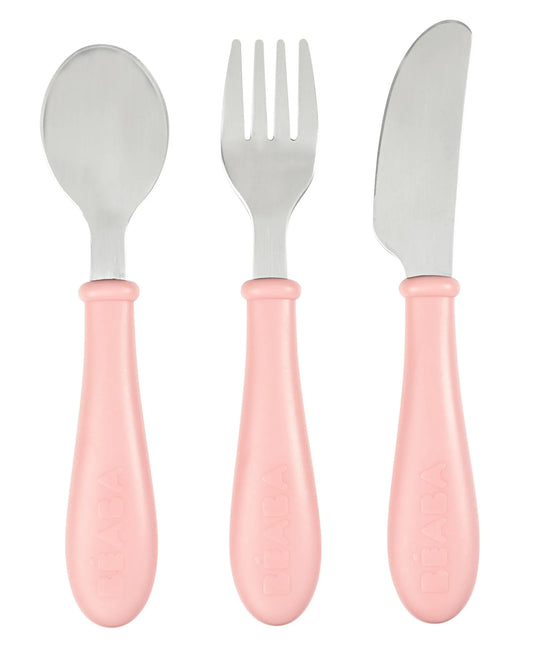 Beaba Stainless Steel Training Cutlery - Old Pink