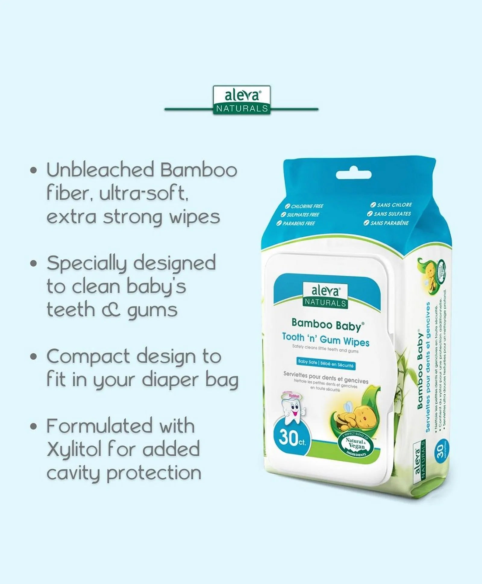 Aleva Naturals Bamboo Baby Specialty Tooth 'N' Gum Wipes - 30ct - Laadlee