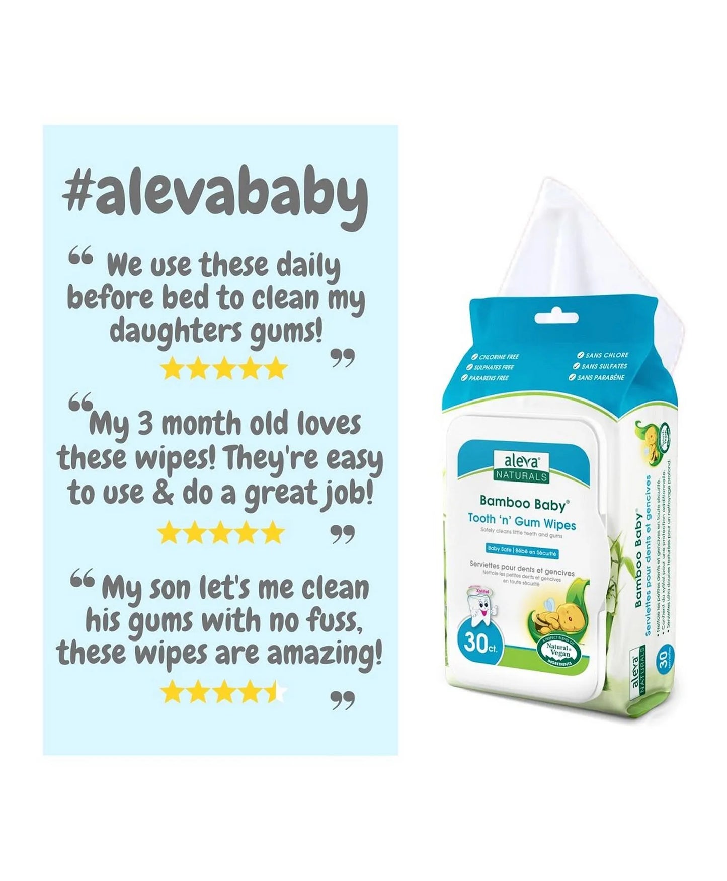 Aleva Naturals Bamboo Baby Specialty Tooth 'N' Gum Wipes - 30ct