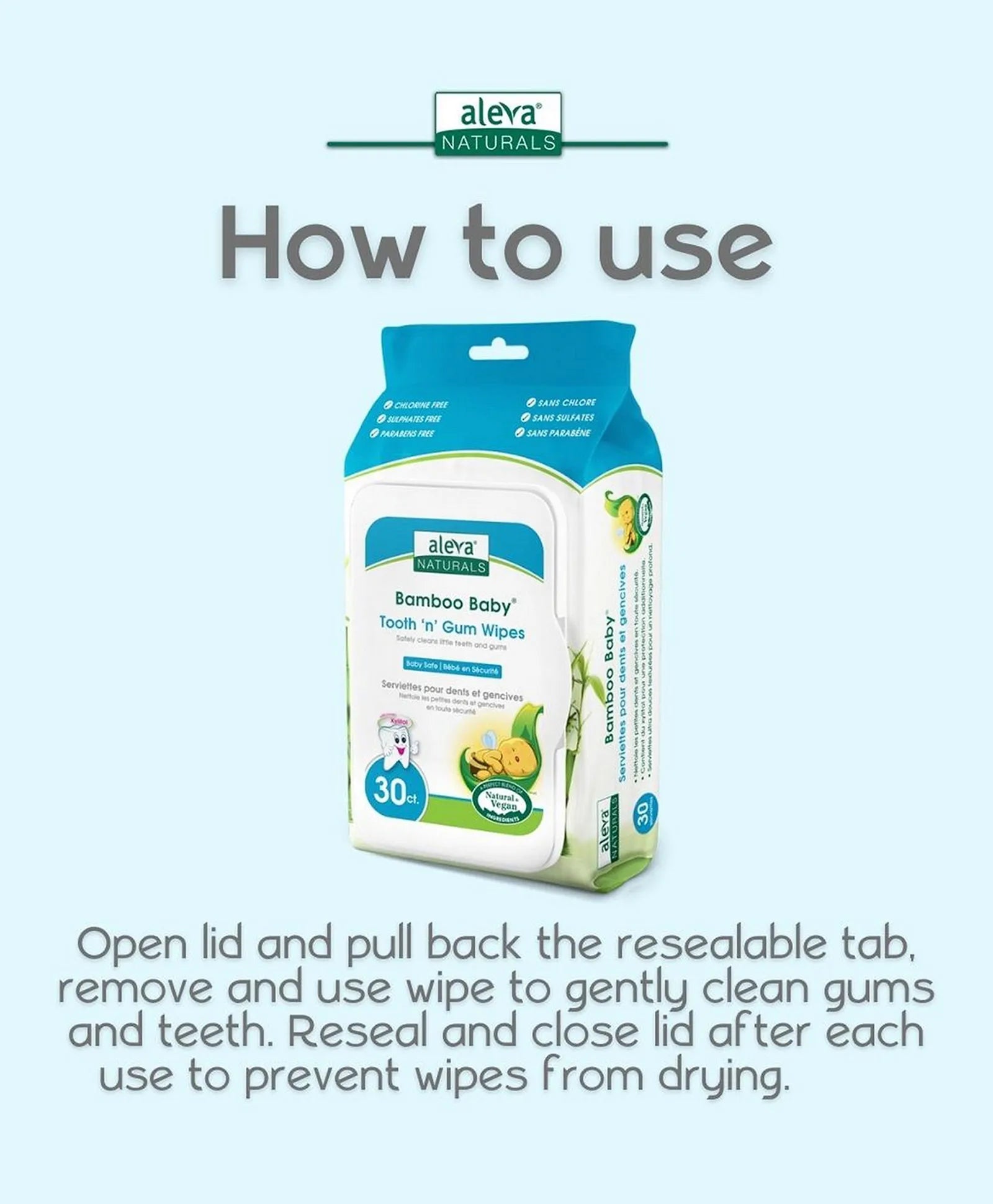 Aleva Naturals Bamboo Baby Specialty Tooth 'N' Gum Wipes - 30ct - Laadlee