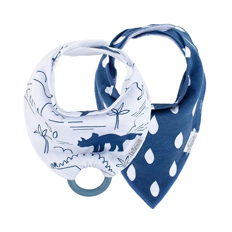 Dr. Brown's Bandana Bib with Teether - Dinosaurs/Blue Drops - Pack of 2 - Laadlee