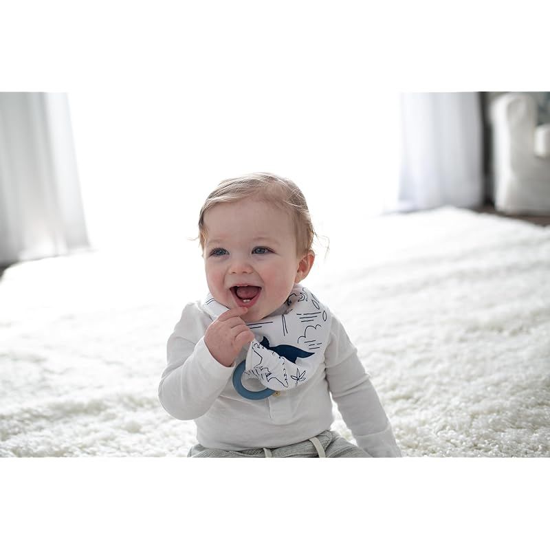Dr. Brown's Bandana Bib with Teether - Dinosaurs/Blue Drops - Pack of 2 - Laadlee