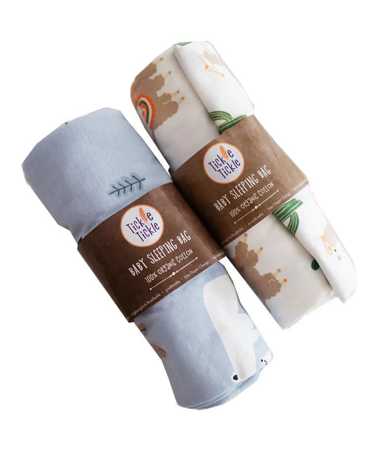 Tickle Tickle Organic Cotton Sleeping Bag Value Pack | 78Cm - Snowfluffs / Llama - Laadlee