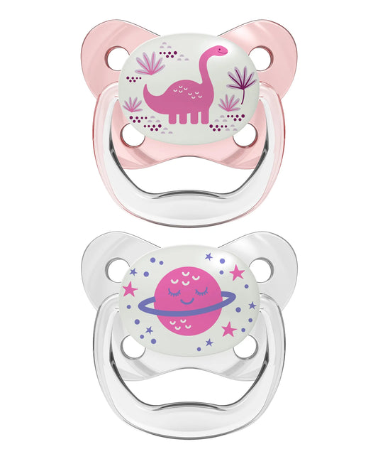 Dr. Brown's Prevent Stage 2 Glow In The Dark Butterfly Shield Pacifier Pack of 2 - Pink