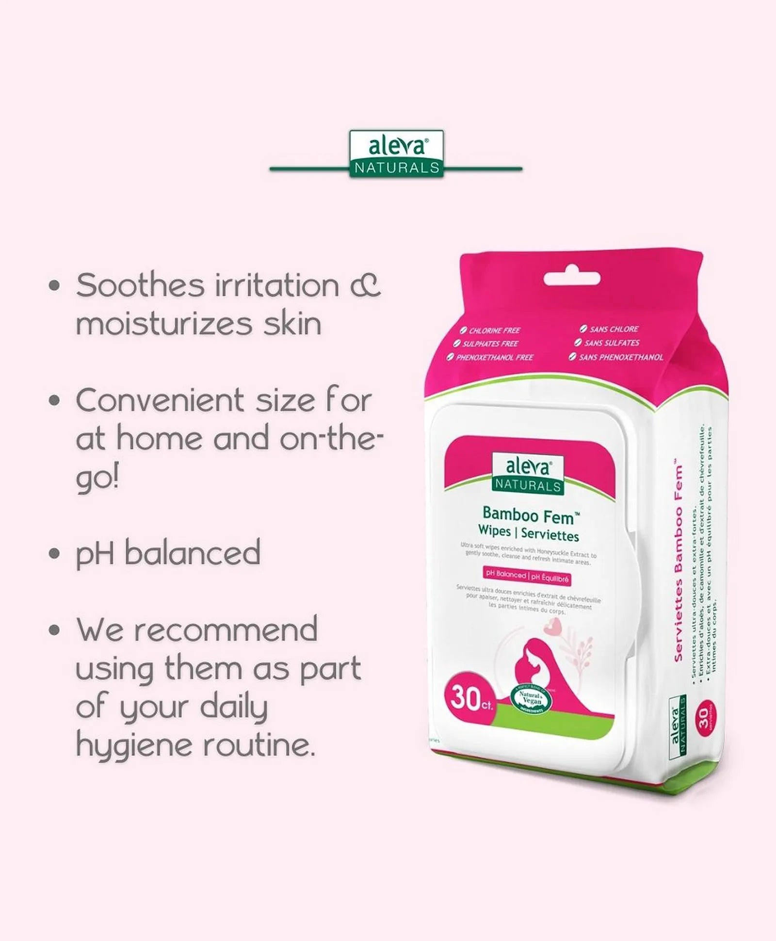 Aleva Naturals Maternal Care Bamboo Fem Wipes - 30ct - Laadlee