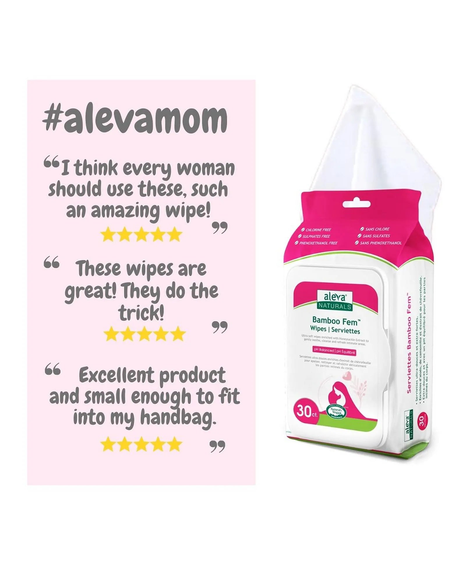 Aleva Naturals Maternal Care Bamboo Fem Wipes - 30ct - Laadlee