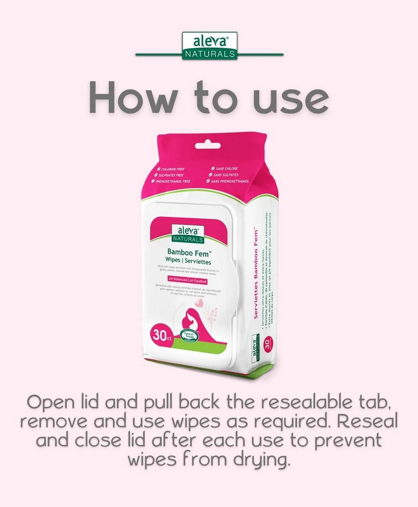Aleva Naturals Maternal Care Bamboo Fem Wipes - 30ct - Laadlee