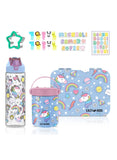 Eazy Kids Unicorn 4 Compartment Bento Lunch Box With 2in1 Tritan Water Bottle and Steel Food Jar - Blue