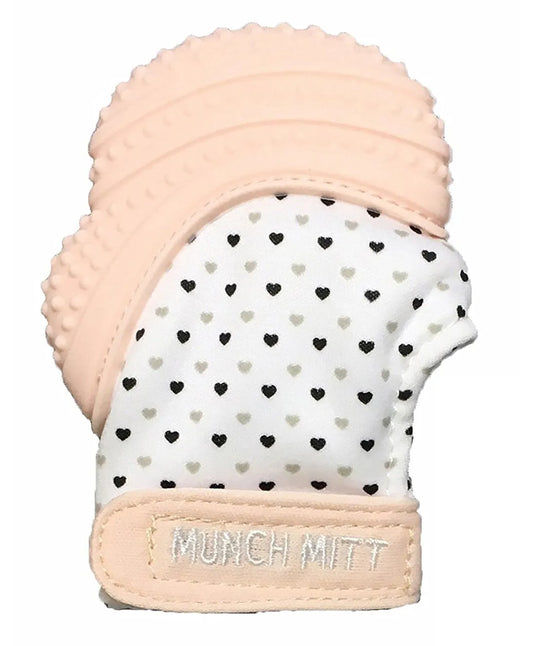 Malarkey Kids Munch Mitt Teething Mitten Hearts - Pastel Pink