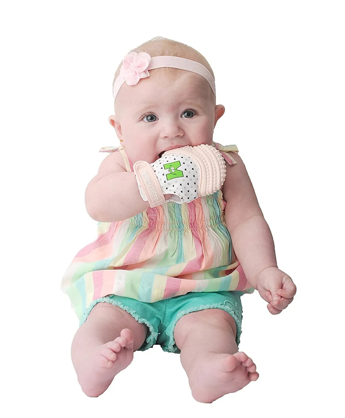 Malarkey Kids Munch Mitt Teething Mitten Hearts - Pastel Pink - Laadlee