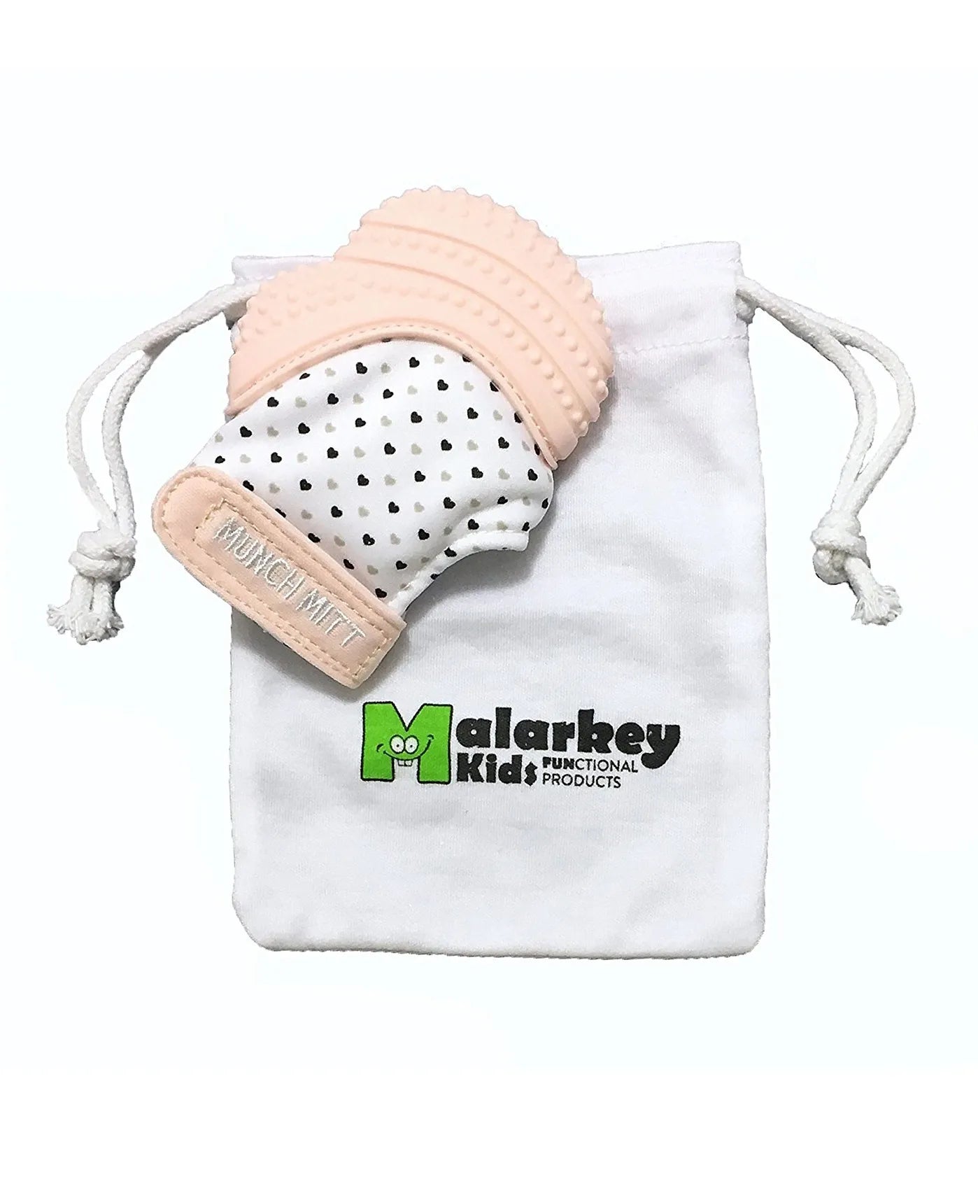 Malarkey Kids Munch Mitt Teething Mitten Hearts - Pastel Pink - Laadlee